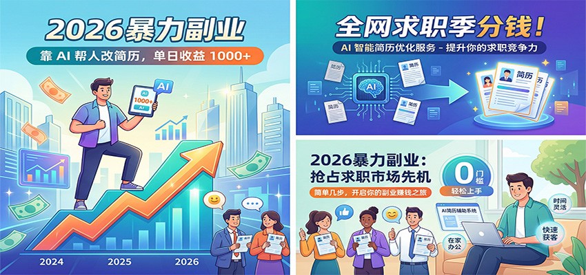 2026暴力副业：靠AI帮人改简历，单日收益1000+，全网求职季分钱-迦哆网创社