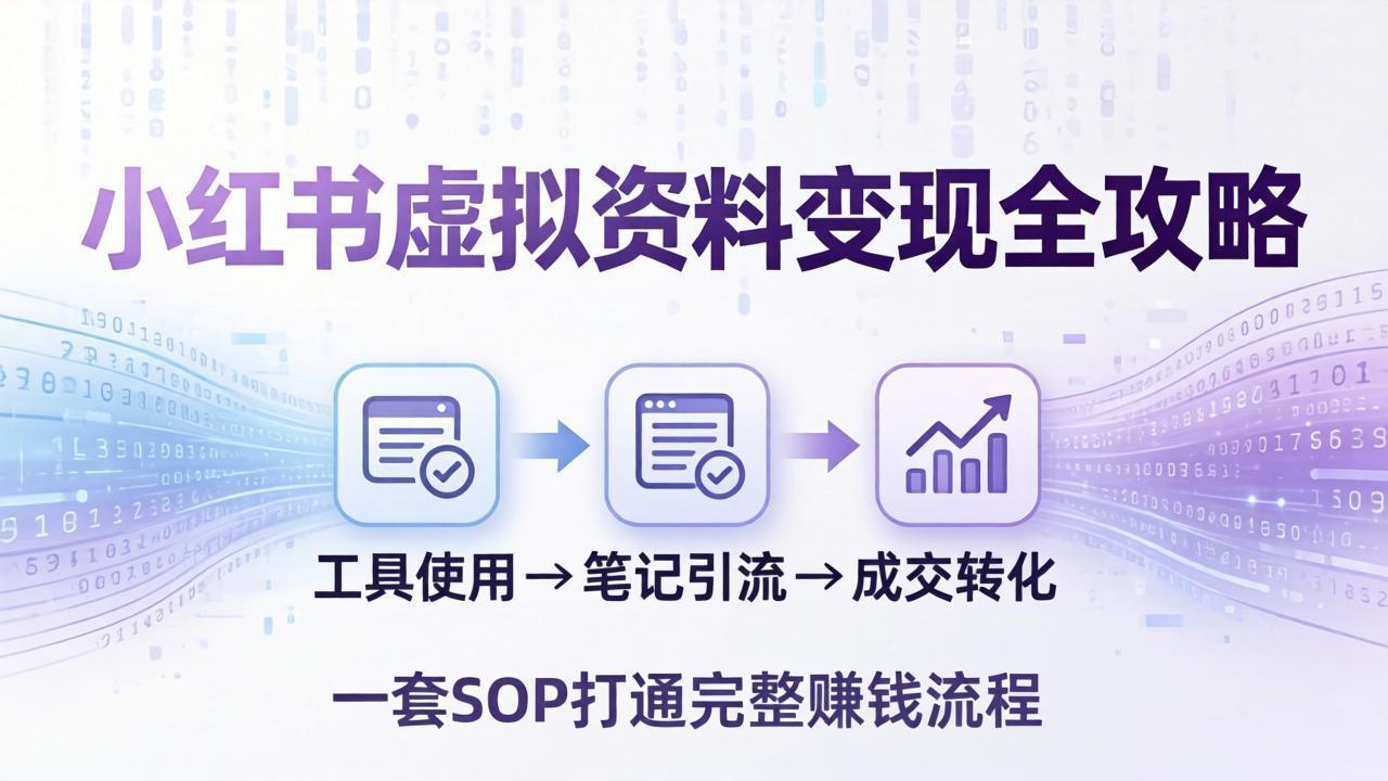 小红书虚拟资料变现全攻略:从工具使用到笔记引流成交,一套 SOP 打通完整赚钱流程-迦哆网创社