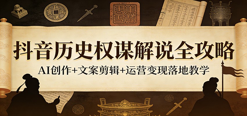 抖音历史权谋解说全攻略：AI创作+文案剪辑+运营变现落地教学-迦哆网创社