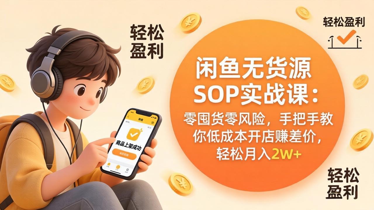 闲鱼无货源SOP实战课：零囤货零风险，手把手教你低成本开店赚差价，轻松月入2w+-迦哆网创社