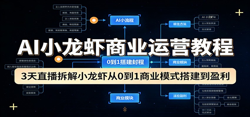 AI小龙虾商业运营教程:3天直播拆解小龙虾从0到1商业模式搭建到盈利-迦哆网创社
