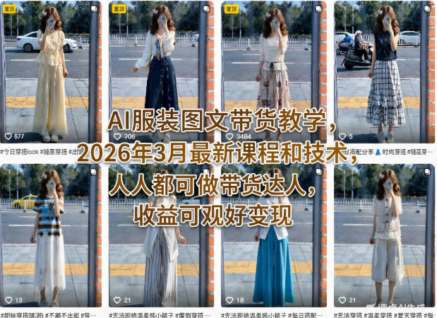 AI服装图文带货教学，2026年3月最新课程和技术，人人都可做带货达人，收益可观好变现-迦哆网创社