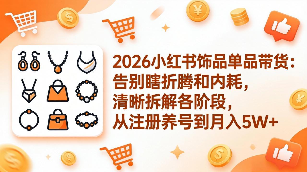 2026小红书饰品单品带货：告别瞎折腾和内耗，清晰拆解各阶段，从注册养号到月入5W+-迦哆网创社