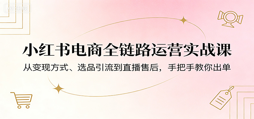 小红书电商全链路运营实战课：从变现方式、选品引流到直播售后，手把手教你出单-迦哆网创社