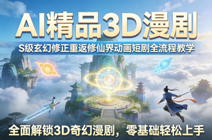 AI精品3D漫剧S级玄幻修正重返修仙界动画短剧全流程教学，全面解锁3D奇幻漫剧，零基础轻松上手-迦哆网创社