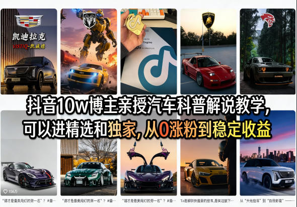 抖音10w博主亲授汽车科普解说教学，可以进精选和独家，从0涨粉到稳定收益(详细视频课程+1T素材)-迦哆网创社