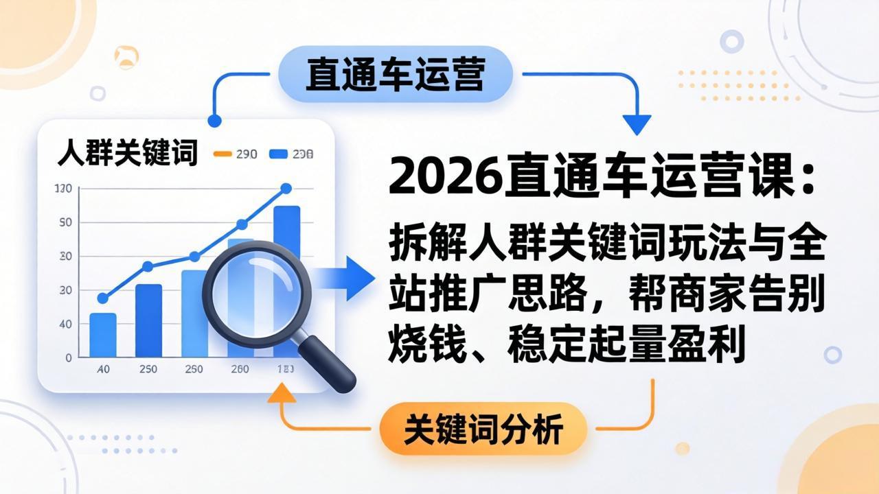 2026直通车运营课：拆解人群关键词玩法与全站推广思路，帮商家告别烧钱、稳定起量盈利-迦哆网创社