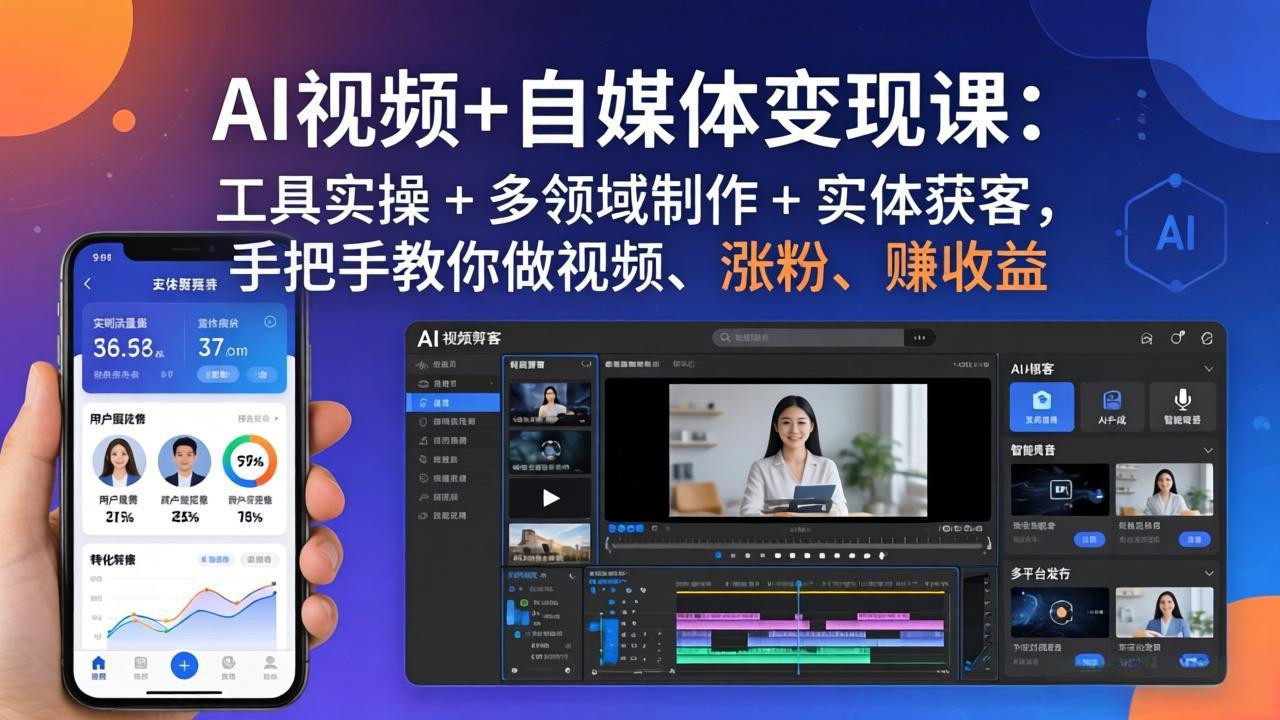 AI视频+自媒体变现课：工具实操 + 多领域制作 + 实体获客，手把手教你做视频、涨粉、赚收益-迦哆网创社