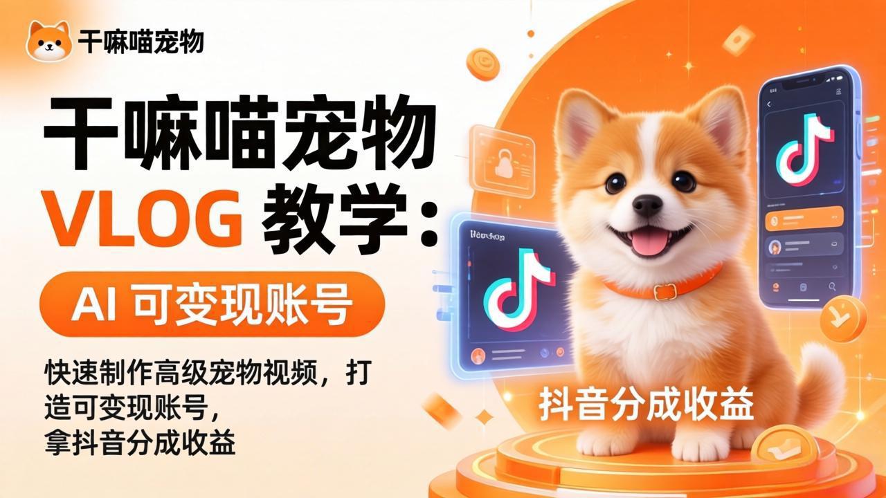 干嘛喵宠物 VLOG 教学：AI 快速制作高级宠物视频，打造可变现账号，拿抖音分成收益-迦哆网创社