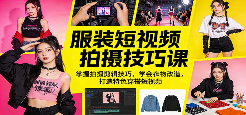服装短视频拍摄技巧课：掌握拍摄剪辑技巧，学会衣物改造，打造特色穿搭短视频-迦哆网创社