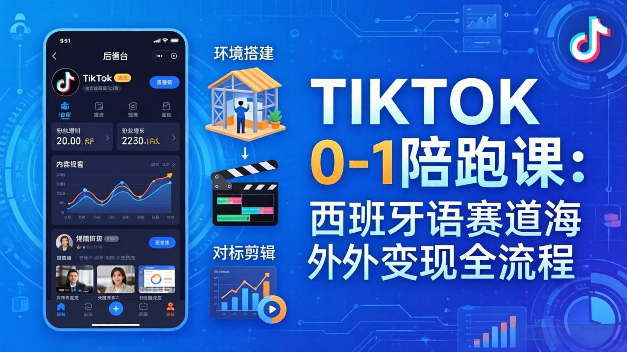 TIKTOK 0-1 陪跑课：从环境搭建到刷对标剪辑，西班牙语赛道海外变现全流程-迦哆网创社