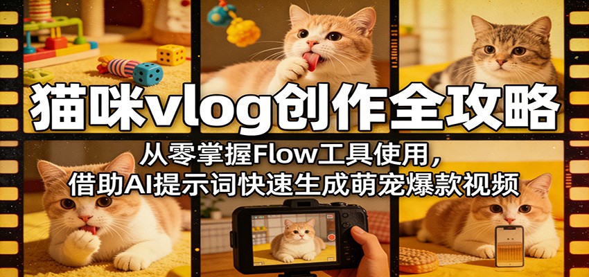 猫咪vlog创作全攻略：从零掌握Flow工具使用，借助AI提示词快速生成萌宠爆款视频-迦哆网创社