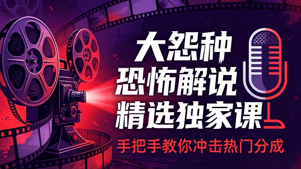 大怨种恐怖解说精选独家课：电影下载+文案配音+片头封面，手把手教你冲击热门分成-迦哆网创社
