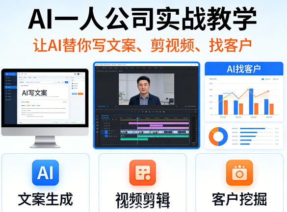 AI一人公司实战教学，让AI替你写文案、剪视频、找客户-迦哆网创社