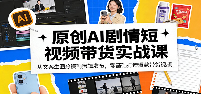 原创AI剧情短视频带货实战课:从文案生图分镜到剪辑发布,零基础打造爆款带货视频-迦哆网创社