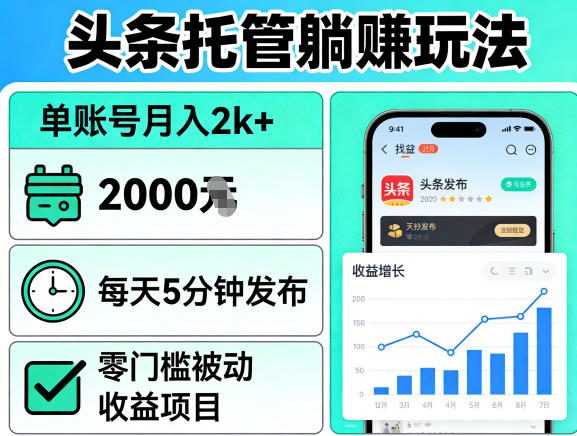 头条托管躺賺玩法,单账号月入2k+,每天5分钟发布即可,零门槛被动收益项目【揭秘】-迦哆网创社