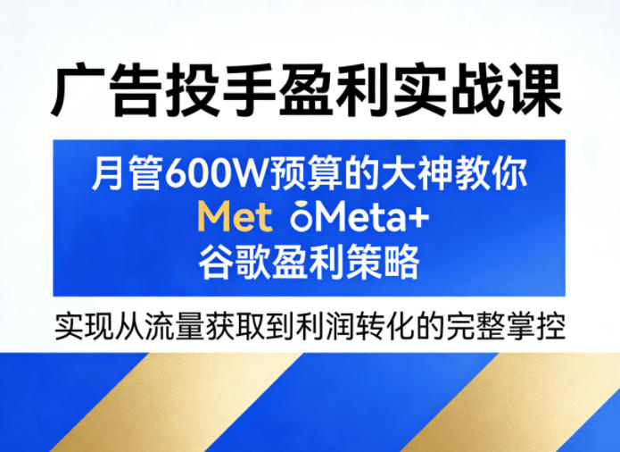 广告投手盈利实战课，月管600W预算的大神教你Meta+谷歌盈利策略，实现从流量获取到利润转化的完整掌控-迦哆网创社