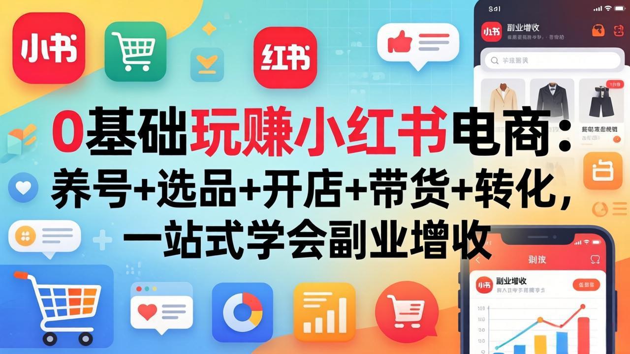 0基础玩赚小红书电商：养号+选品+开店+带货+转化，一站式学会副业增收-迦哆网创社