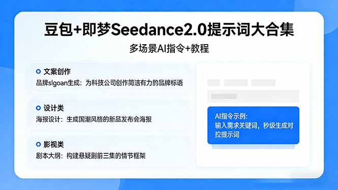 豆包+即梦Seedance2.0提示词大合集：多场景AI指令+教程，解锁文案、设计、影视高效创作-迦哆网创社