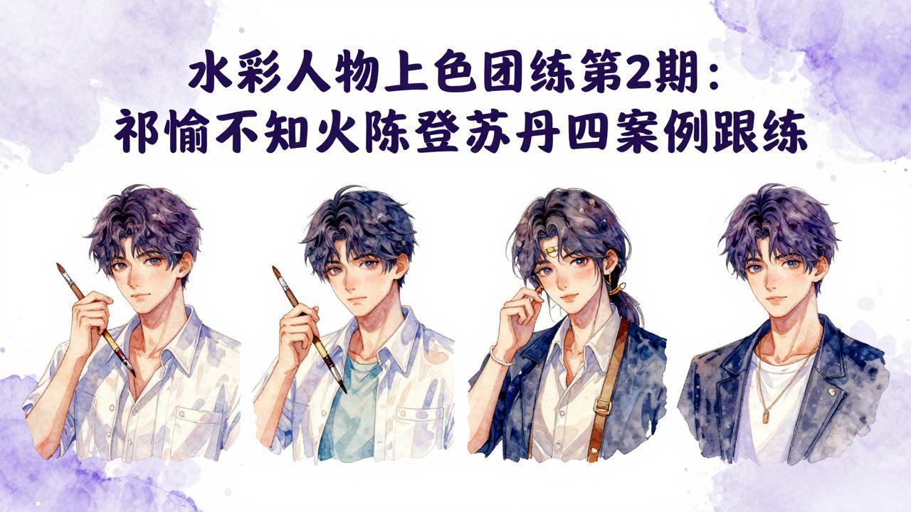 水彩人物上色团练第2期：祁煜不知火陈登苏丹四案例跟练，手把手提升绘画能力-迦哆网创社