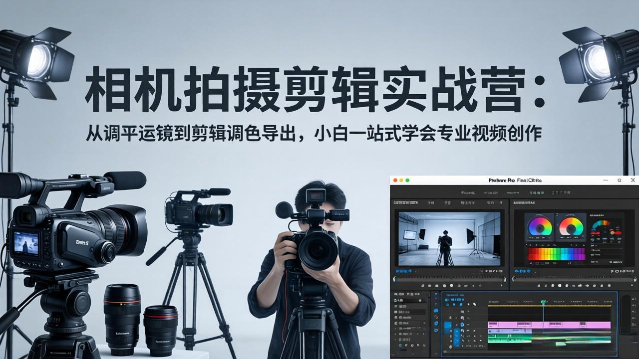 相机拍摄剪辑实战营：从调平运镜到剪辑调色导出，小白一站式学会专业视频创作-迦哆网创社