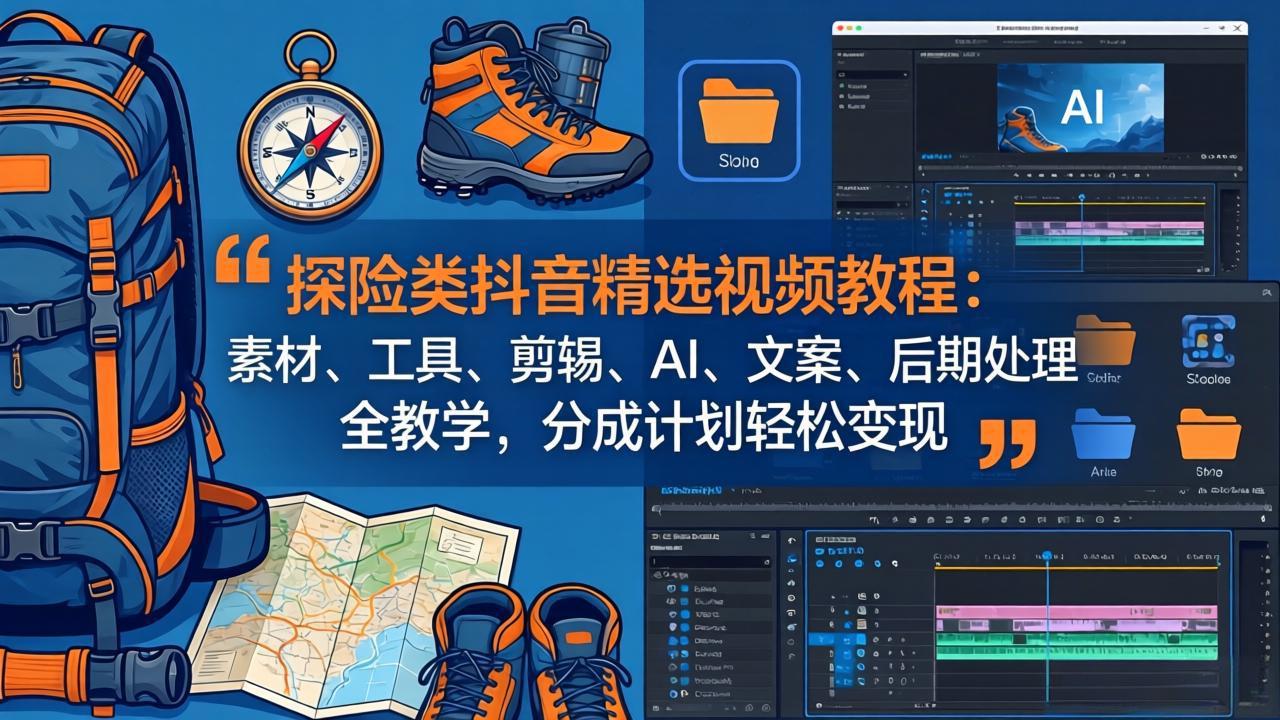 探险类抖音精选视频教程：素材、工具、剪辑、AI、文案、后期处理全教学，分成计划轻松变现-迦哆网创社