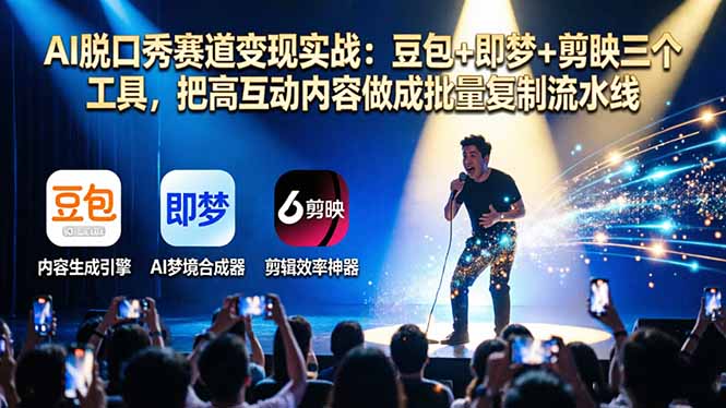AI脱口秀赛道变现实战：豆包+即梦+剪映三个工具，把高互动内容做成批量复制流水线-迦哆网创社