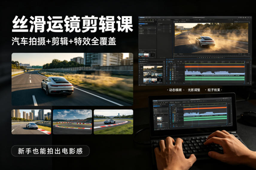 大叔丝滑运镜剪辑课，汽车拍摄+剪辑+特效全覆盖，新手也能拍出电影感-迦哆网创社