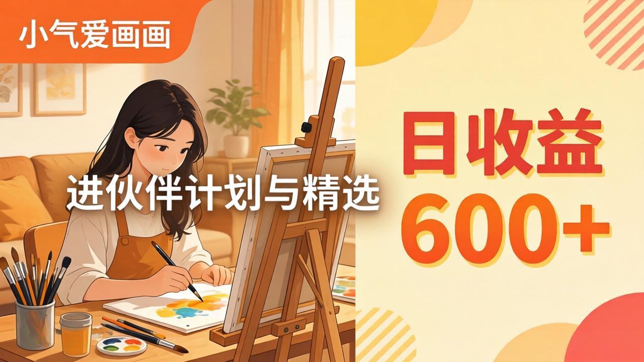 AI绘画视频变现课-更新教学：小气爱画画，作品制作简单日收益600+，进伙伴计划与精选-迦哆网创社