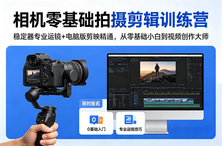相机零基础拍摄剪辑训练营：稳定器专业运镜+电脑版剪映精通，从零基础小白到视频创作大师-迦哆网创社