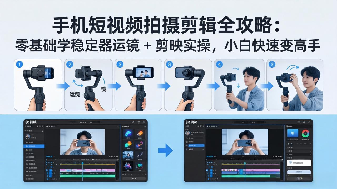 手机短视频拍摄剪辑全攻略：零基础学稳定器运镜 + 剪映实操，小白快速变高手-迦哆网创社