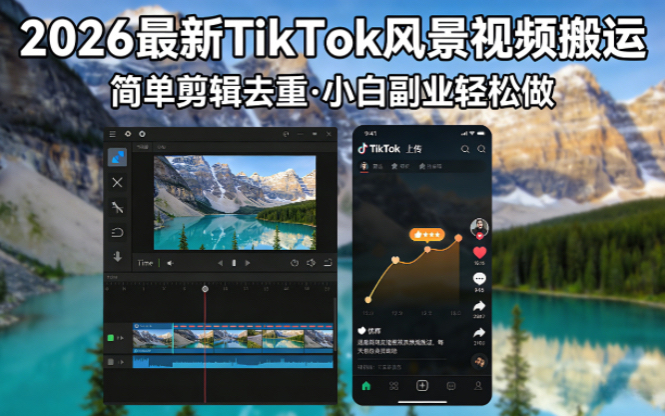 2026最新TikTok风景视频搬运简单剪辑去重小白副业月入 8000-迦哆网创社