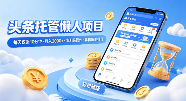 头条托管懒人项目，每天仅需10分钟，月入2000+，纯无脑操作，手机就能操作【揭秘】-迦哆网创社
