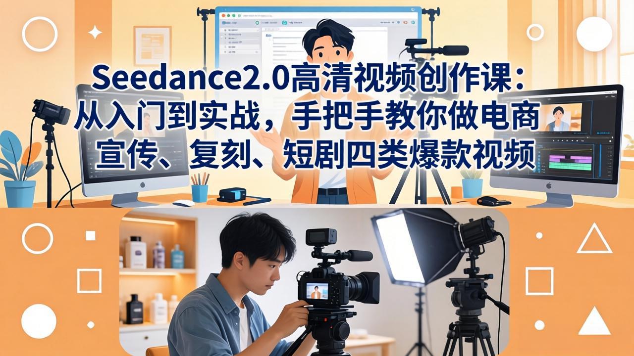 Seedance2.0高清视频创作课：从入门到实战，手把手教你做电商、宣传、复刻、短剧四类爆款视频-迦哆网创社