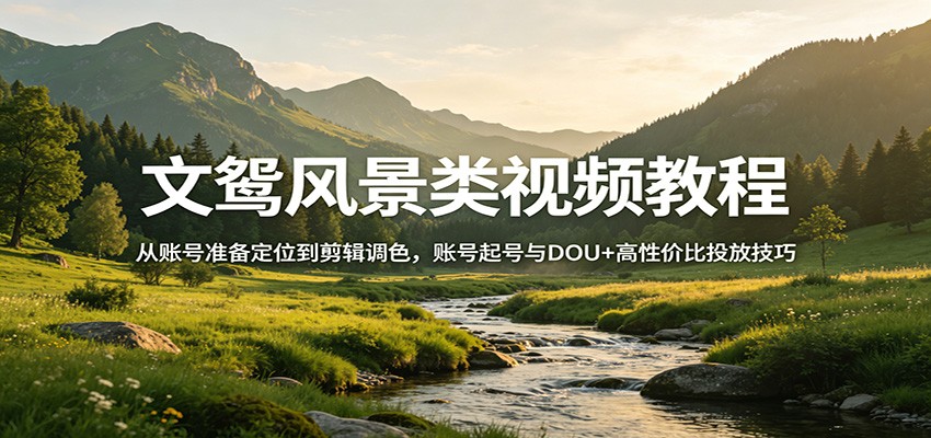 文鸳风景类视频教程：从账号准备定位到剪辑调色，账号起号与DOU+高性价比投放技巧-迦哆网创社