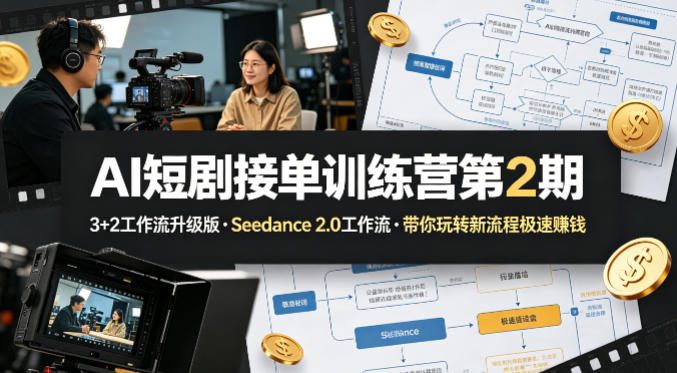 AI短剧接单训练营第2期，3+2工作流升级版，Seedance 2.0工作流，带你玩转新流程极速賺钱-迦哆网创社