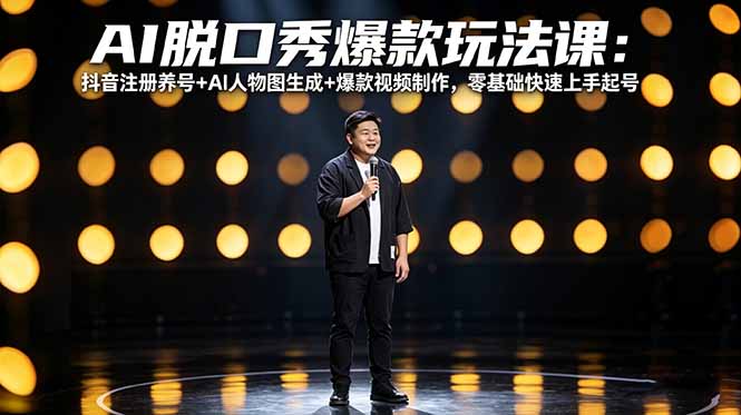 AI脱口秀爆款玩法课：抖音注册养号+AI人物图生成+爆款视频制作，零基础快速上手起号-迦哆网创社