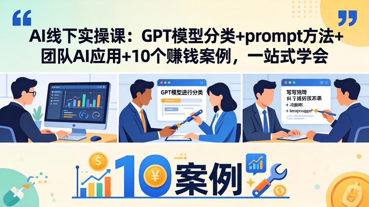 AI线下实操课：GPT模型分类+prompt方法+团队AI应用+10个赚钱案例，一站式学会-迦哆网创社