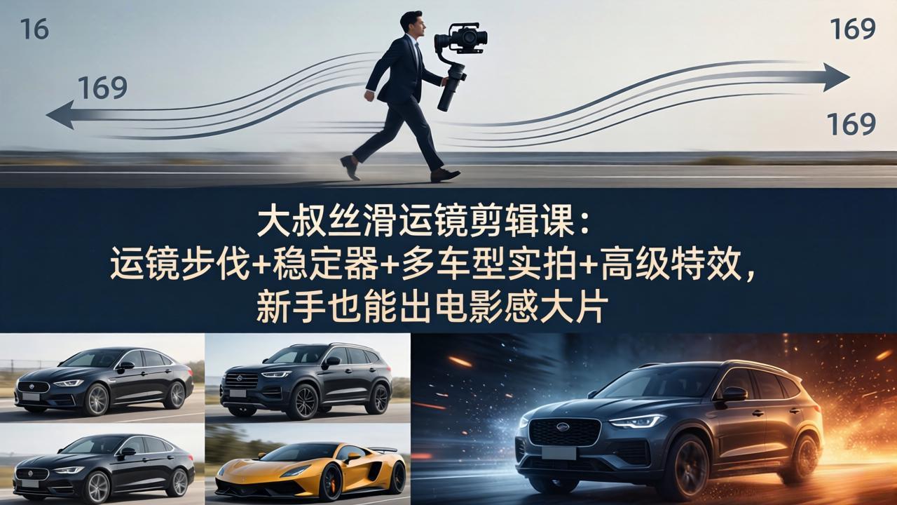 大叔丝滑运镜剪辑课：运镜步伐+稳定器+多车型实拍+高级特效，新手也能出电影感大片-迦哆网创社