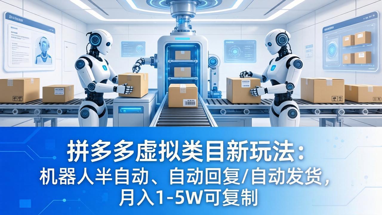 拼多多虚拟类目新玩法：机器人半自动、自动回复 /自动发货，月入 1-5W 可复制-迦哆网创社