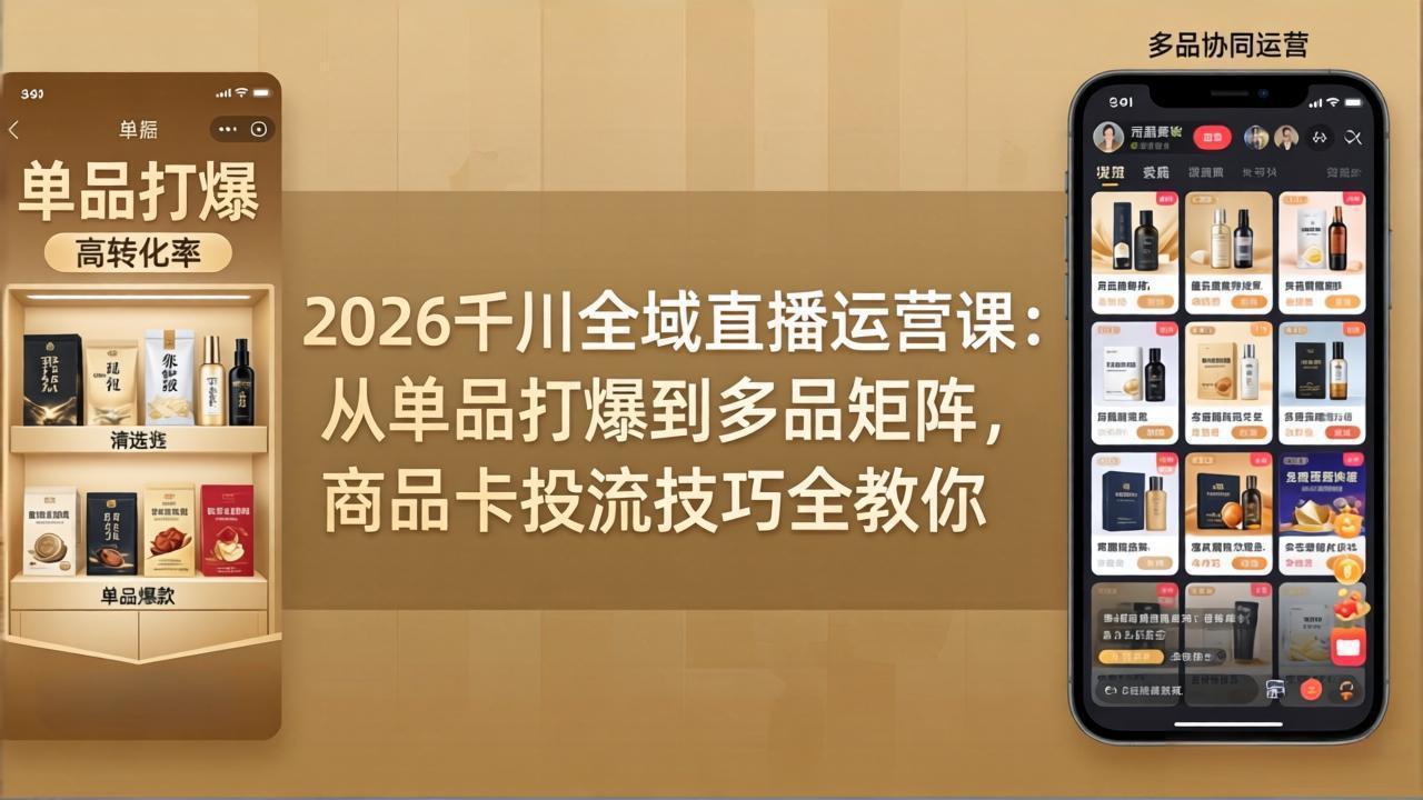 2026千川全域直播运营课：从单品打爆到多品矩阵，商品卡投流技巧全教你-迦哆网创社