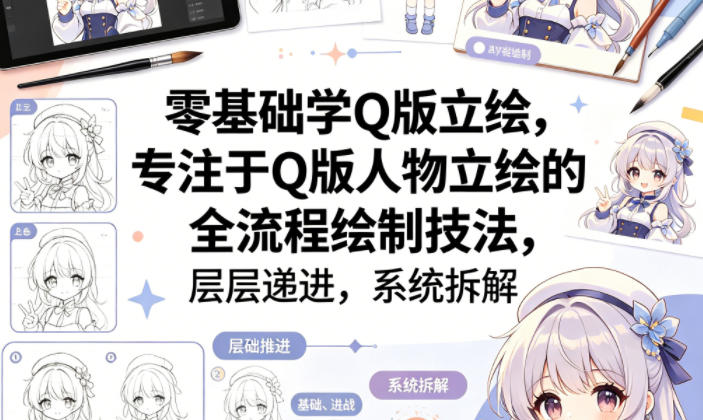 零基础学Q版立绘,专注于Q版人物立绘的全流程绘制技法,层层递进,系统拆解-迦哆网创社