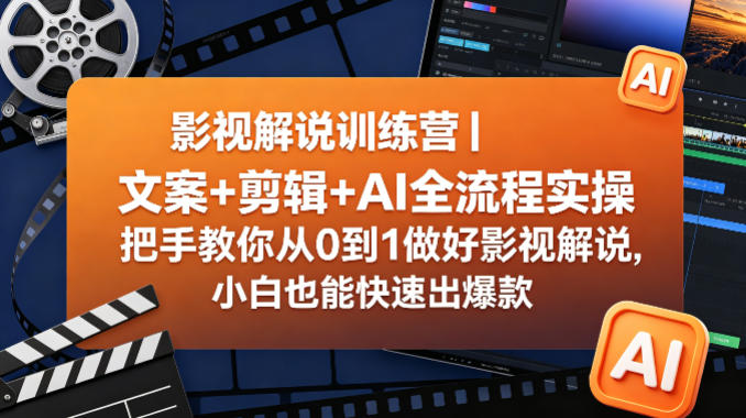 影视解说训练营｜文案+剪辑+AI全流程实操，把手教你从0到1做好影视解说，小白也能快速出爆款-迦哆网创社
