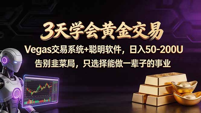 3天学会黄金交易，Vegas交易技术+聪明软件，日赚50-100U-迦哆网创社