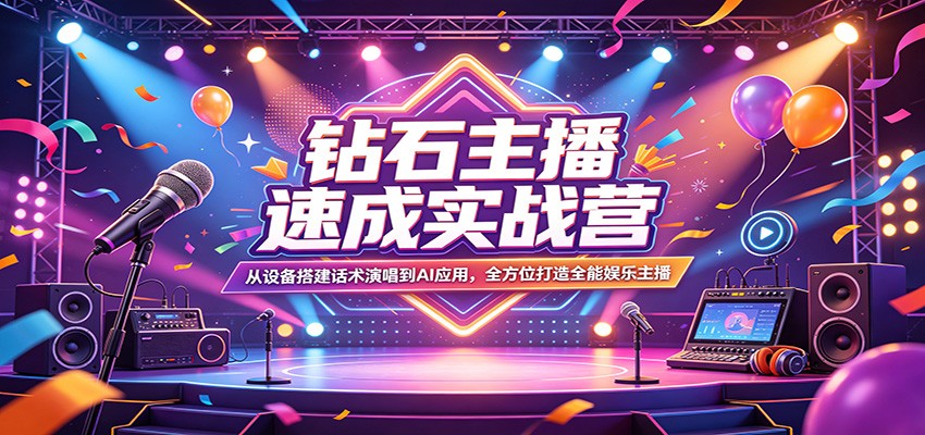 钻石主播速成实战营：从设备搭建话术演唱到AI应用，全方位打造全能娱乐主播-迦哆网创社