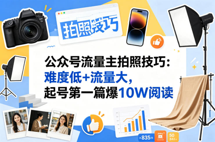 公众号流量主之拍照技巧赛道，难度低+流量大，起号第一篇就爆了10w阅读-迦哆网创社