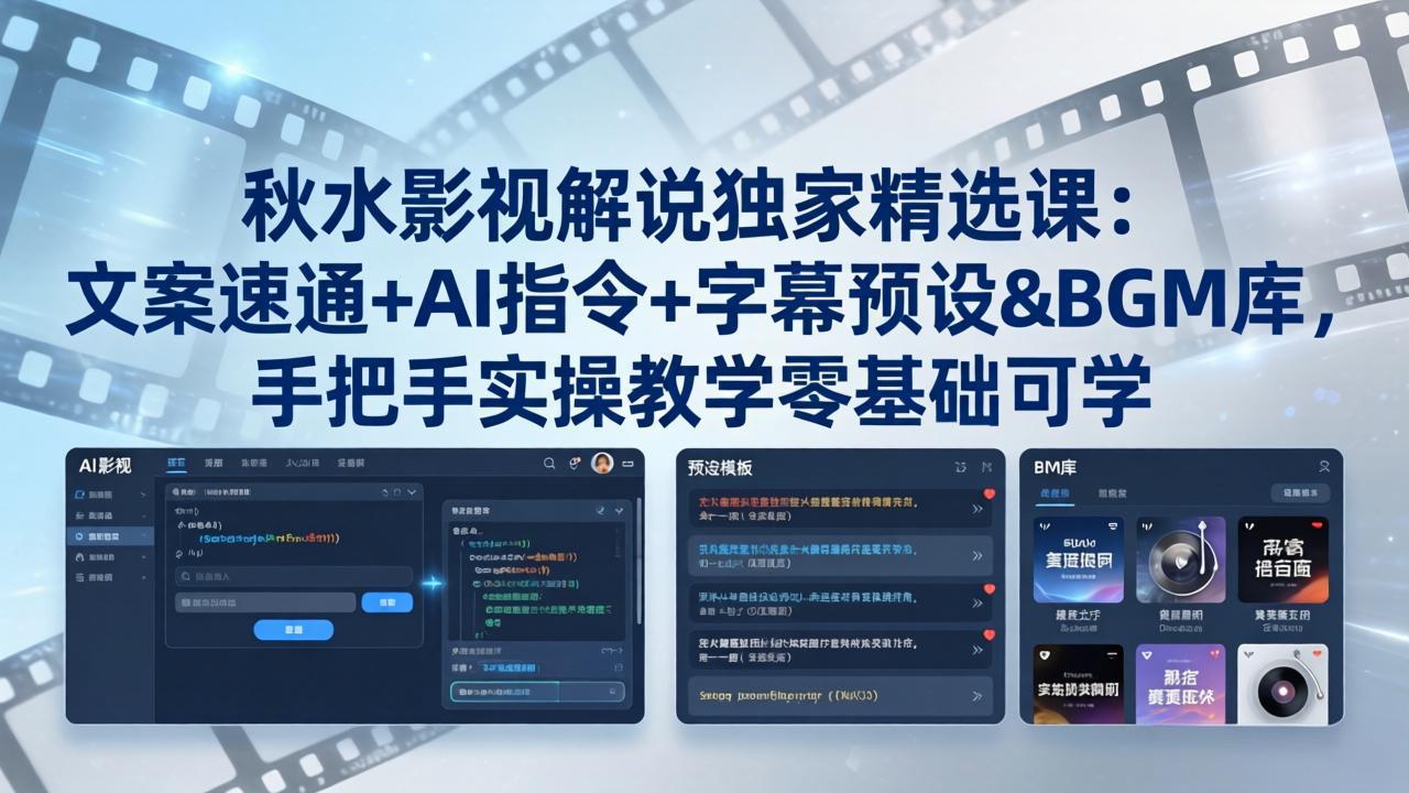 秋水影视解说独家精选课：文案速通+AI指令+字幕预设+BGM库，手把手实操教学零基础可学-迦哆网创社