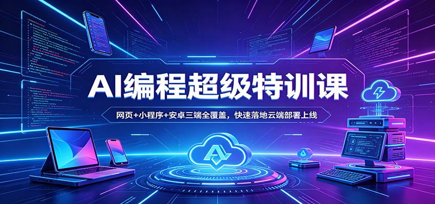 AI编程超级特训课：网页+小程序+安卓三端全覆盖，快速落地云端部署上线-迦哆网创社