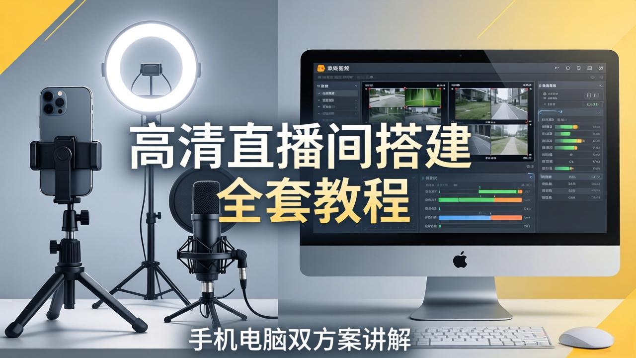 高清直播间搭建全套教程，手机电脑双方案讲解，设备选型调试多机位实操教学-迦哆网创社