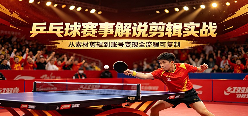 乒乓球赛事解说剪辑实战，从素材剪辑到账号变现全流程可复制-迦哆网创社